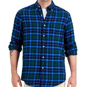Club Room Flannel Shirt Mens Large Buffalo Blue Plaid Long Sleeve Lumberjack NEW